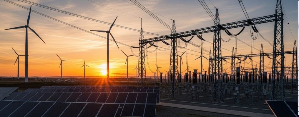 usinas eólica e solar e subestação de energia