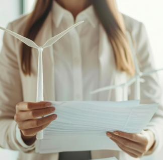 Um mulher segurando um certificado de energia renovável